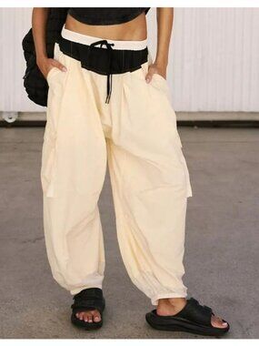 Free People FP Movement Spring Forward Cargo Pants White Black XS